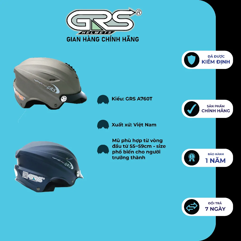 Ảnh Nón bảo hiểm nửa đầu chính hãng GRS A760T kèm lưỡi trai 2
