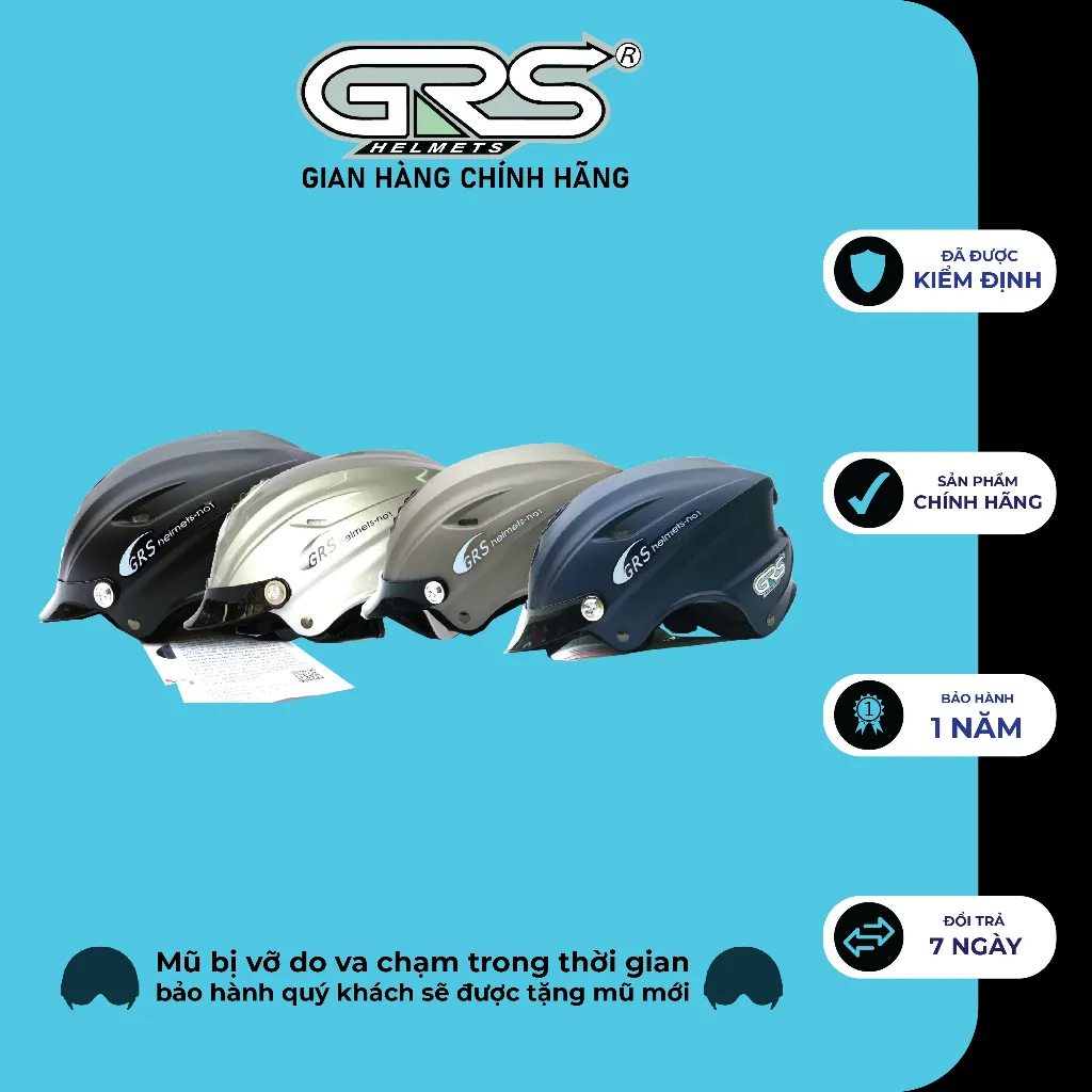 Ảnh Nón bảo hiểm nửa đầu chính hãng GRS A760T kèm lưỡi trai 3