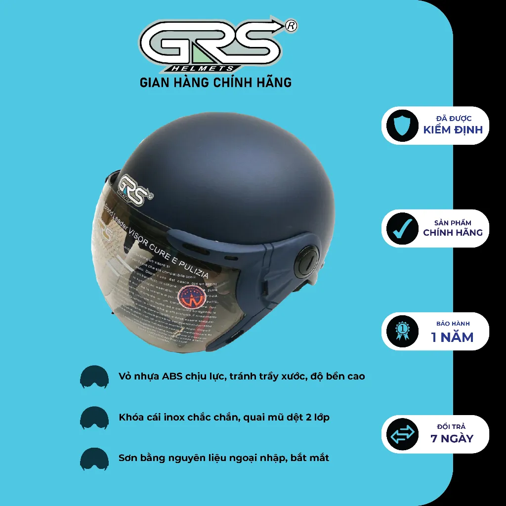 Ảnh Nón bảo hiểm nửa đầu cho nam nữ GRS A33k chính hãng nhiều màu 4
