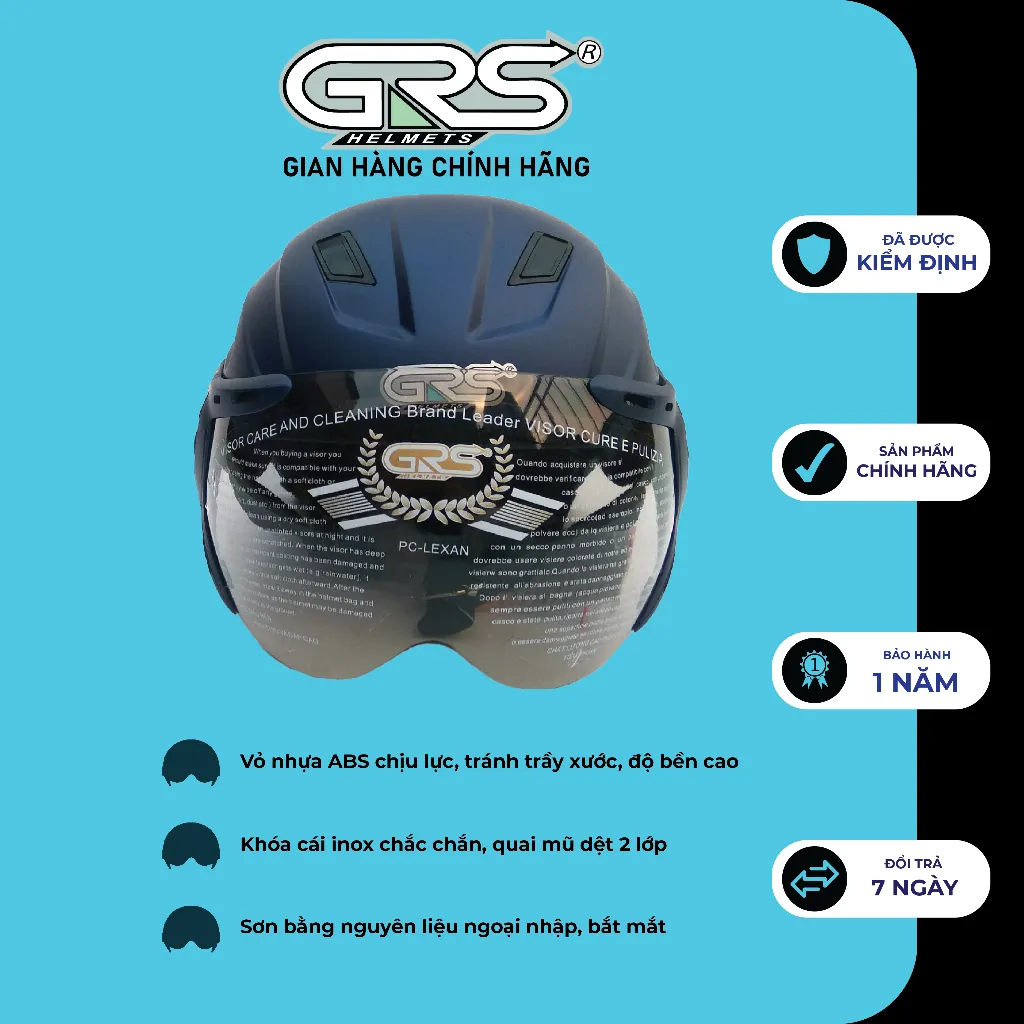 Ảnh Nón bảo hiểm nửa đầu cho nam nữ có kính chắn gió GRS A737K nhiều màu, mũ nảo hiểm nửa đầu thoáng khí chính hãng 4