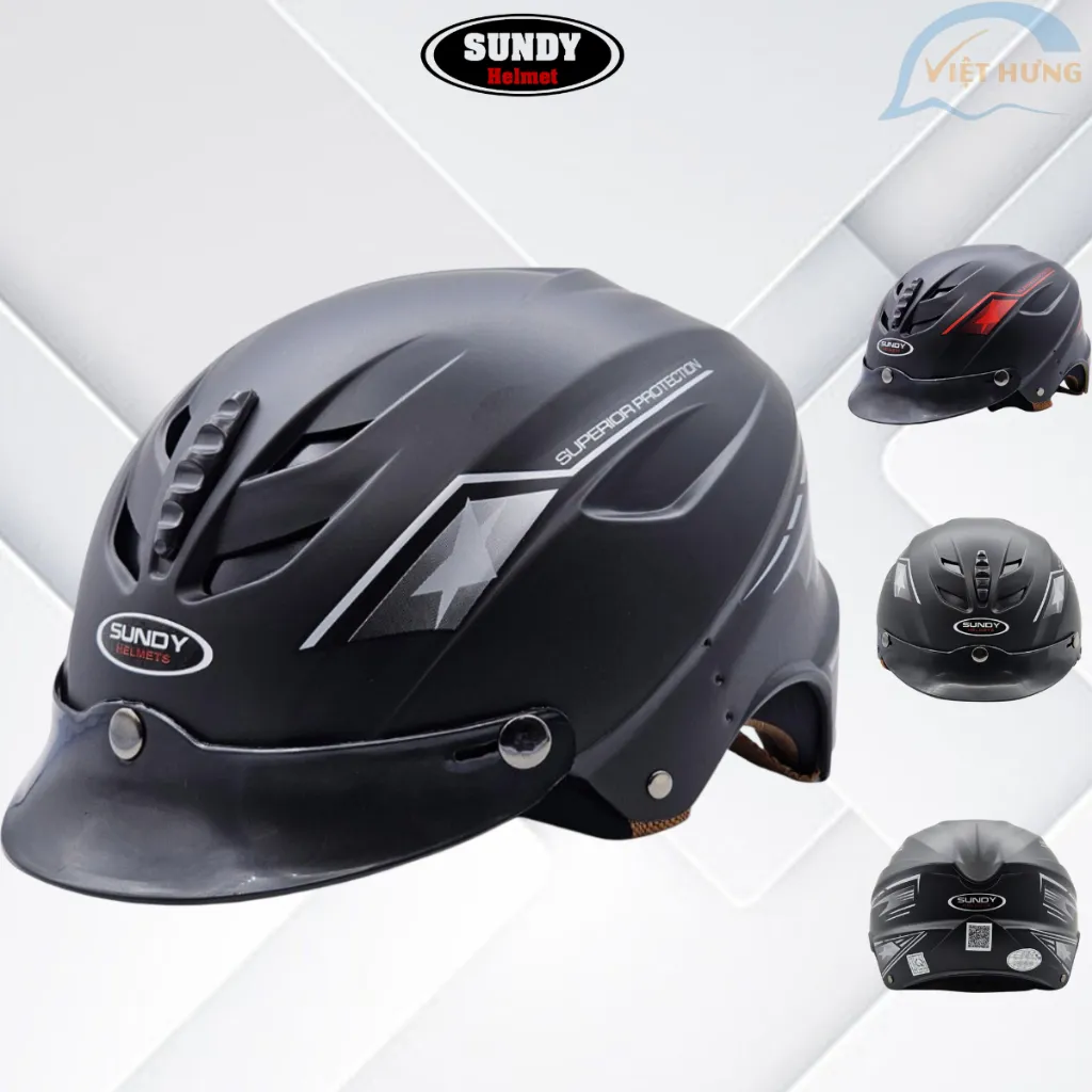 Ảnh Nón bảo hiểm nửa đầu có kính SUNDY Helmets HP02 Lưỡi trai vân mũ thể thao, Freesize (vòng đầu 56-59cm) cho nam nữ 1