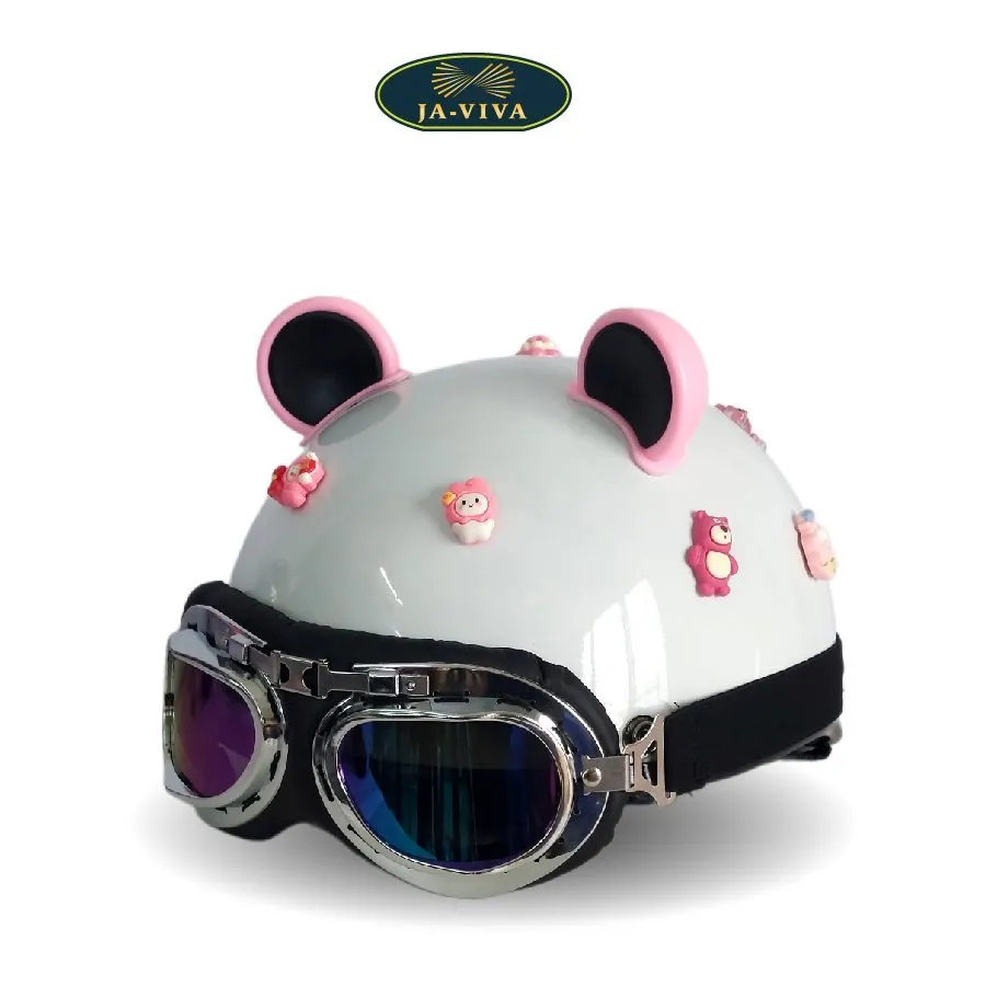 Ảnh Nón Bảo Hiểm Nửa Đầu gắn Kính Phi Công tai mèo, Charm 3D Dễ Thương kèm phụ Kiện Kuromi Gắn Mũ giá rẻ cho nam và nữ 3