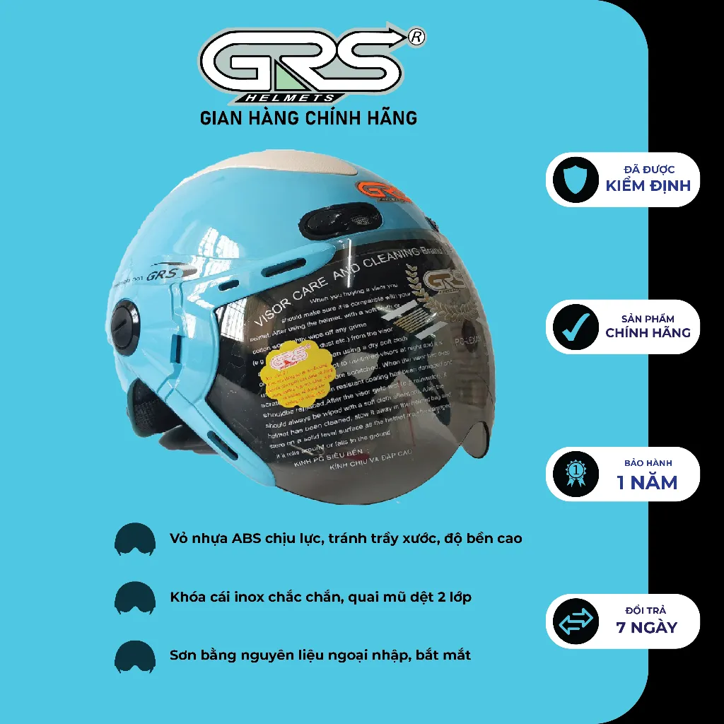 Ảnh Nón bảo hiểm nửa đầu GRS A102K nhiều màu – kèm kính 3