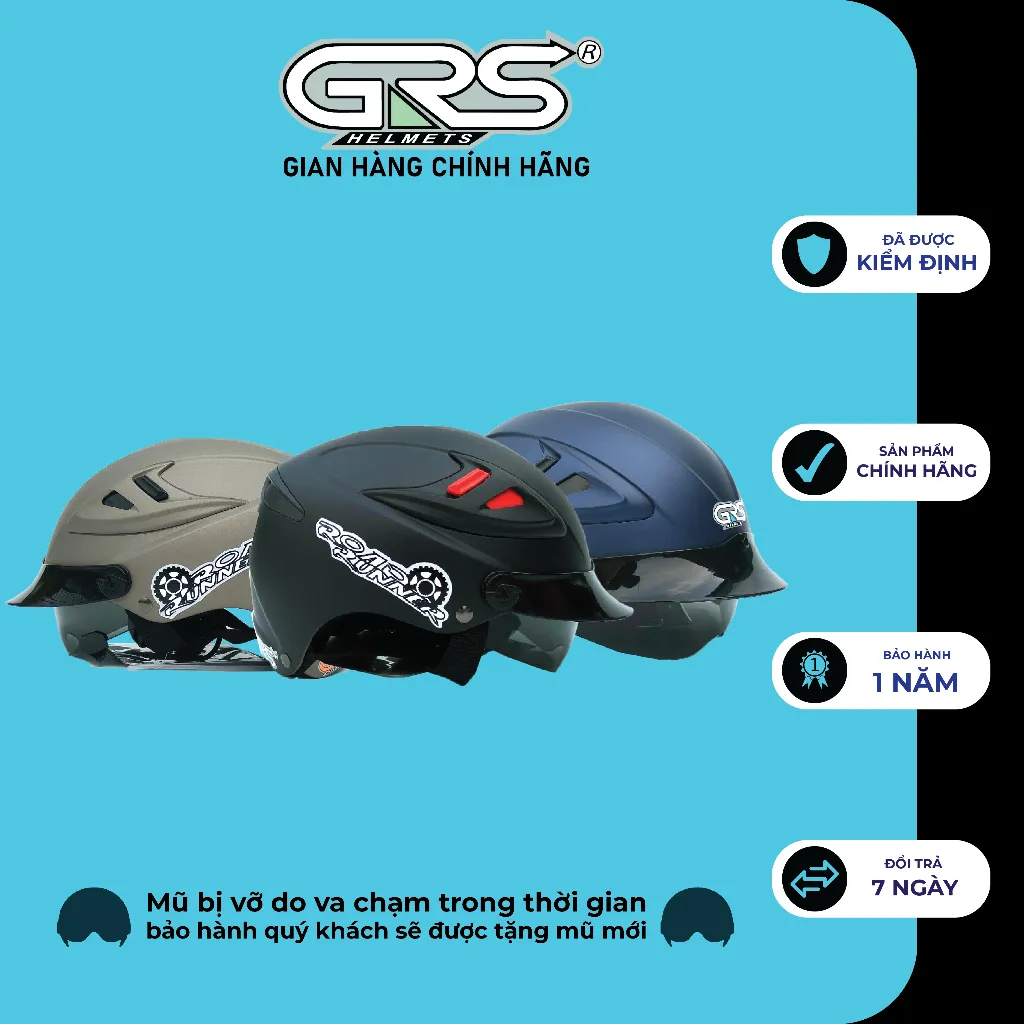 Ảnh Nón bảo hiểm nửa đầu GRS A966 kính giấu lưỡi trai (nhiều màu) 3
