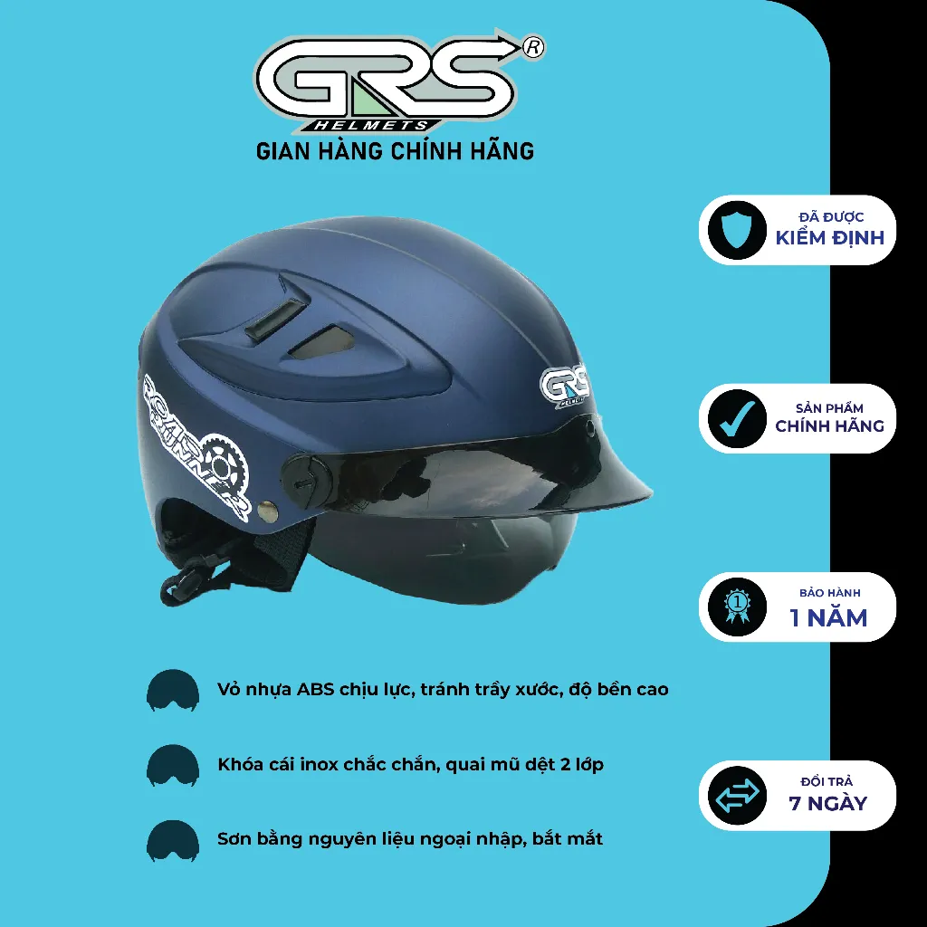 Ảnh Nón bảo hiểm nửa đầu GRS A966 kính giấu lưỡi trai (nhiều màu) 4