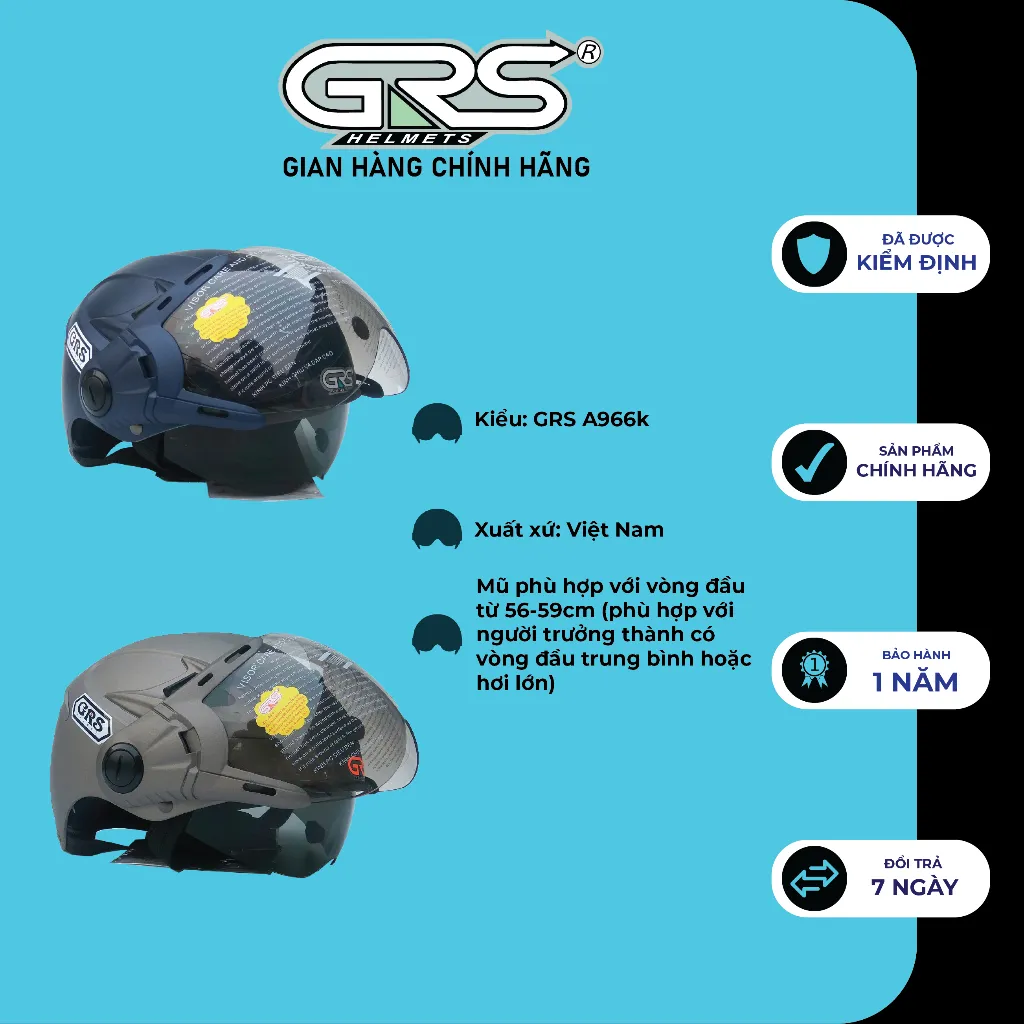 Ảnh Nón bảo hiểm nửa đầu GRS A966K 2 Kính – Vệ sĩ chống tia cực tím, chống mưa bụi 2