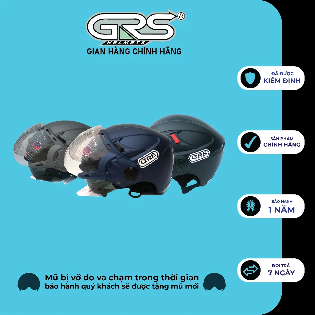 Ảnh Nón bảo hiểm nửa đầu GRS A966K 2 Kính – Vệ sĩ chống tia cực tím, chống mưa bụi 3