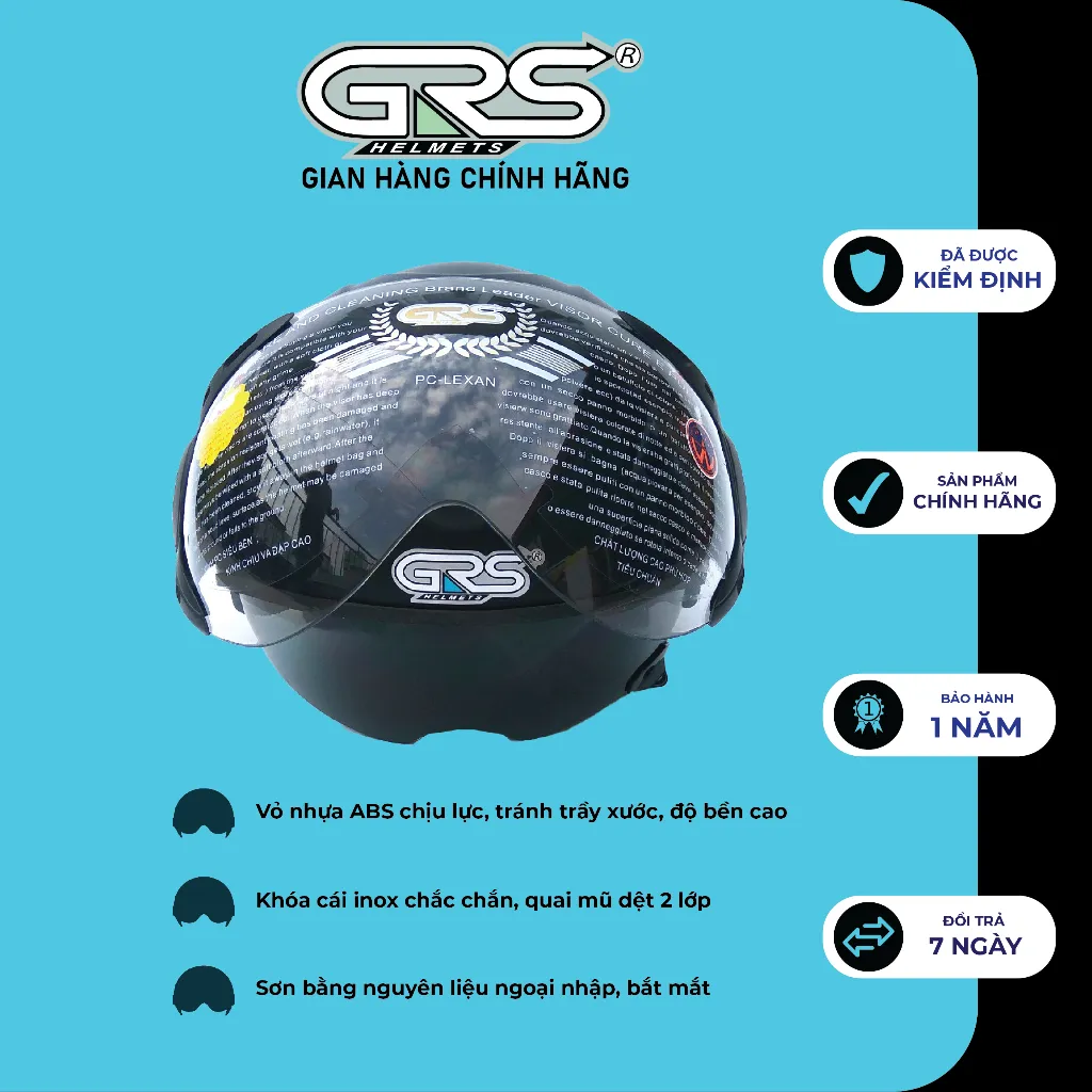 Ảnh Nón bảo hiểm nửa đầu GRS A966K 2 Kính – Vệ sĩ chống tia cực tím, chống mưa bụi 4