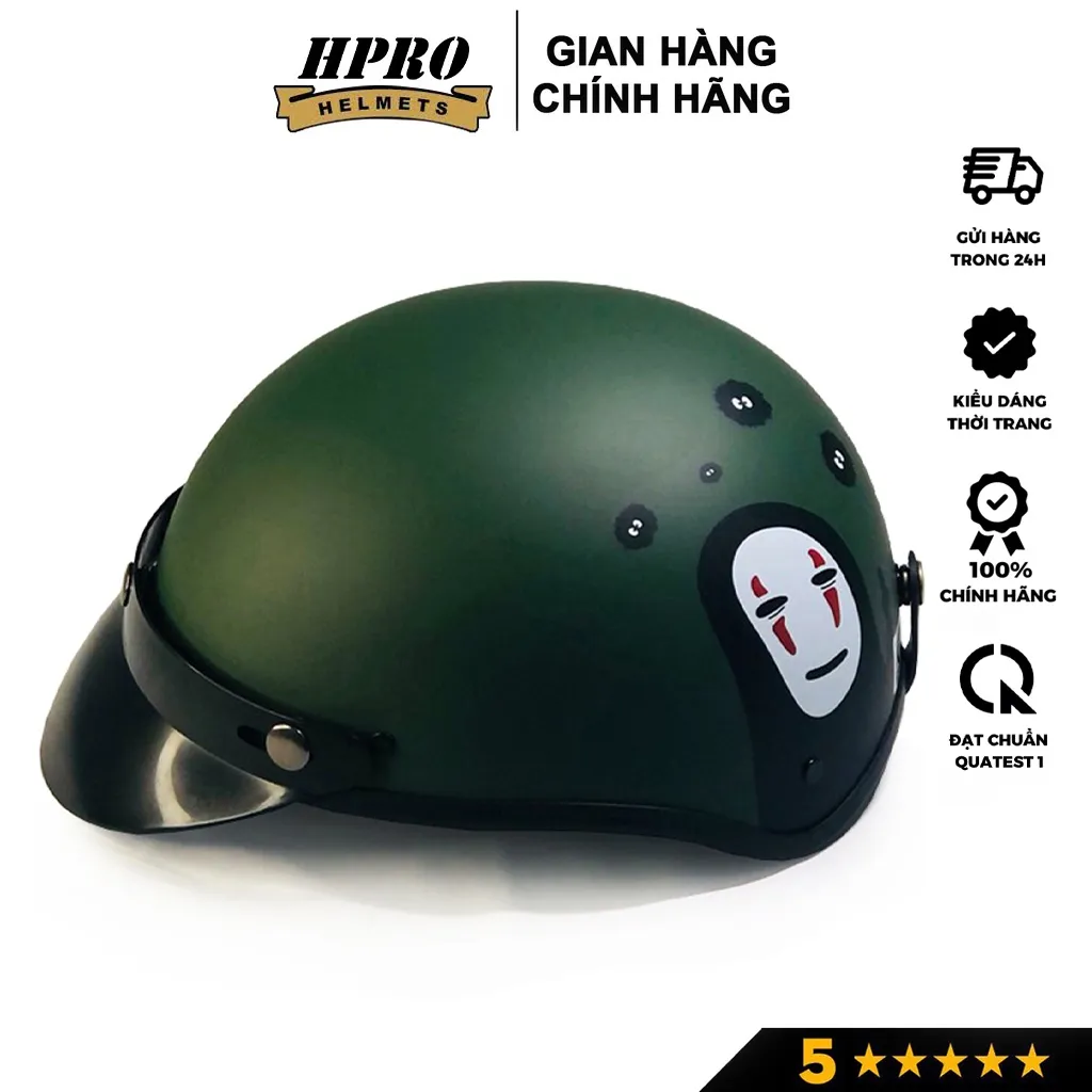 Ảnh Nón bảo hiểm nửa đầu Hpro Helmet, xốp ép nhiệt, mũ thời trang 1/2 Freesize (55-59cm) tem hình Vô Diện, kèm kín 3