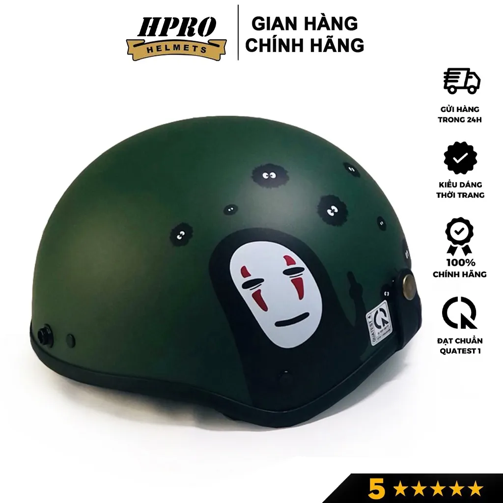 Ảnh Nón bảo hiểm nửa đầu Hpro Helmet, xốp ép nhiệt, mũ thời trang 1/2 Freesize (55-59cm) tem hình Vô Diện, kèm kín 4
