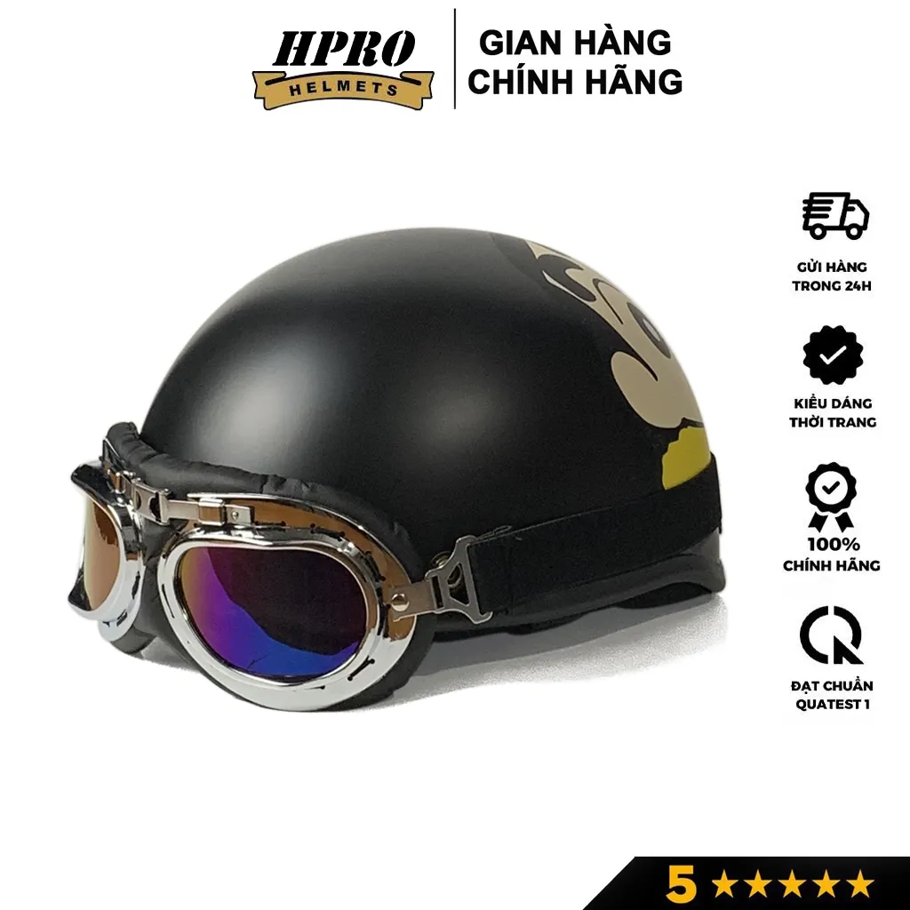 Ảnh Nón bảo hiểm nửa đầu Hpro helmet tem Shin-Cậu bé bút chì, freesize (55-59cm), kèm kính phi công, uv 3