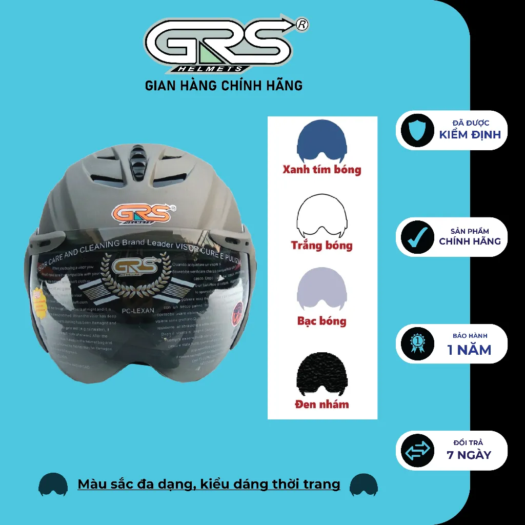 Ảnh Nón bảo hiểm nửa đầu kèm kính GRS A760K 1