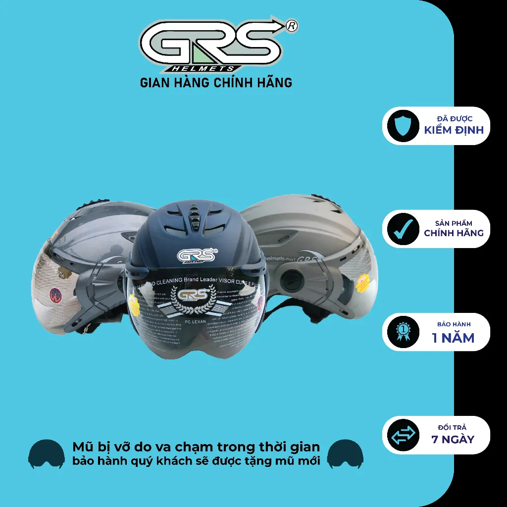 Ảnh Nón bảo hiểm nửa đầu kèm kính GRS A760K 3