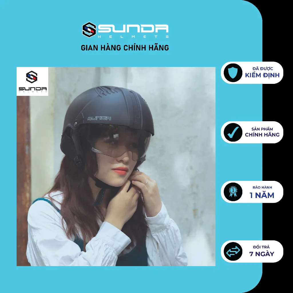 Ảnh Nón bảo hiểm nửa đầu SUNDA 135D nhiều màu - giấu kính tháo lót 2