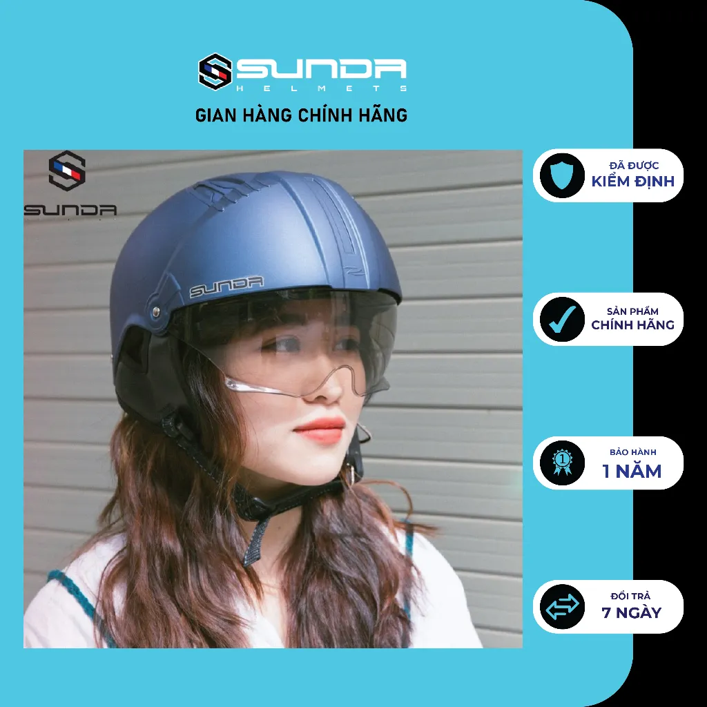 Ảnh Nón bảo hiểm nửa đầu SUNDA 135D nhiều màu - giấu kính tháo lót 3