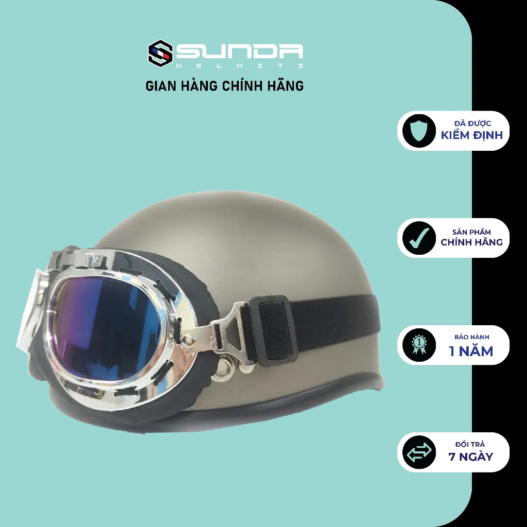 Ảnh Nón bảo hiểm nửa đầu SUNDA HALYA kèm kính phi công- nhiều màu 1