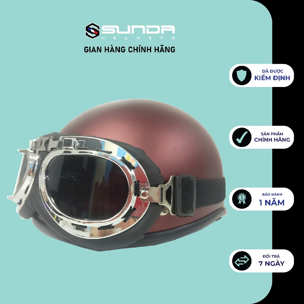 Ảnh Nón bảo hiểm nửa đầu SUNDA HALYA kèm kính phi công- nhiều màu 2