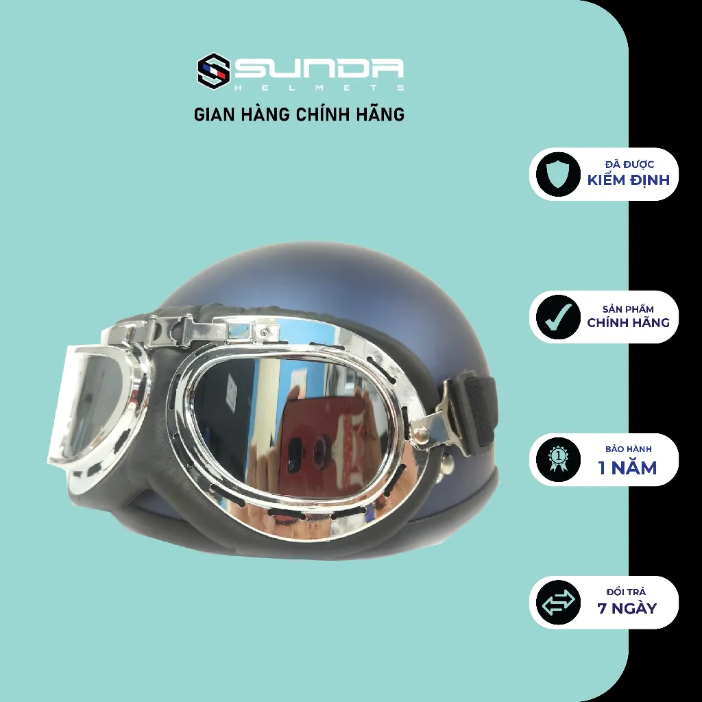 Ảnh Nón bảo hiểm nửa đầu SUNDA HALYA kèm kính phi công- nhiều màu 3
