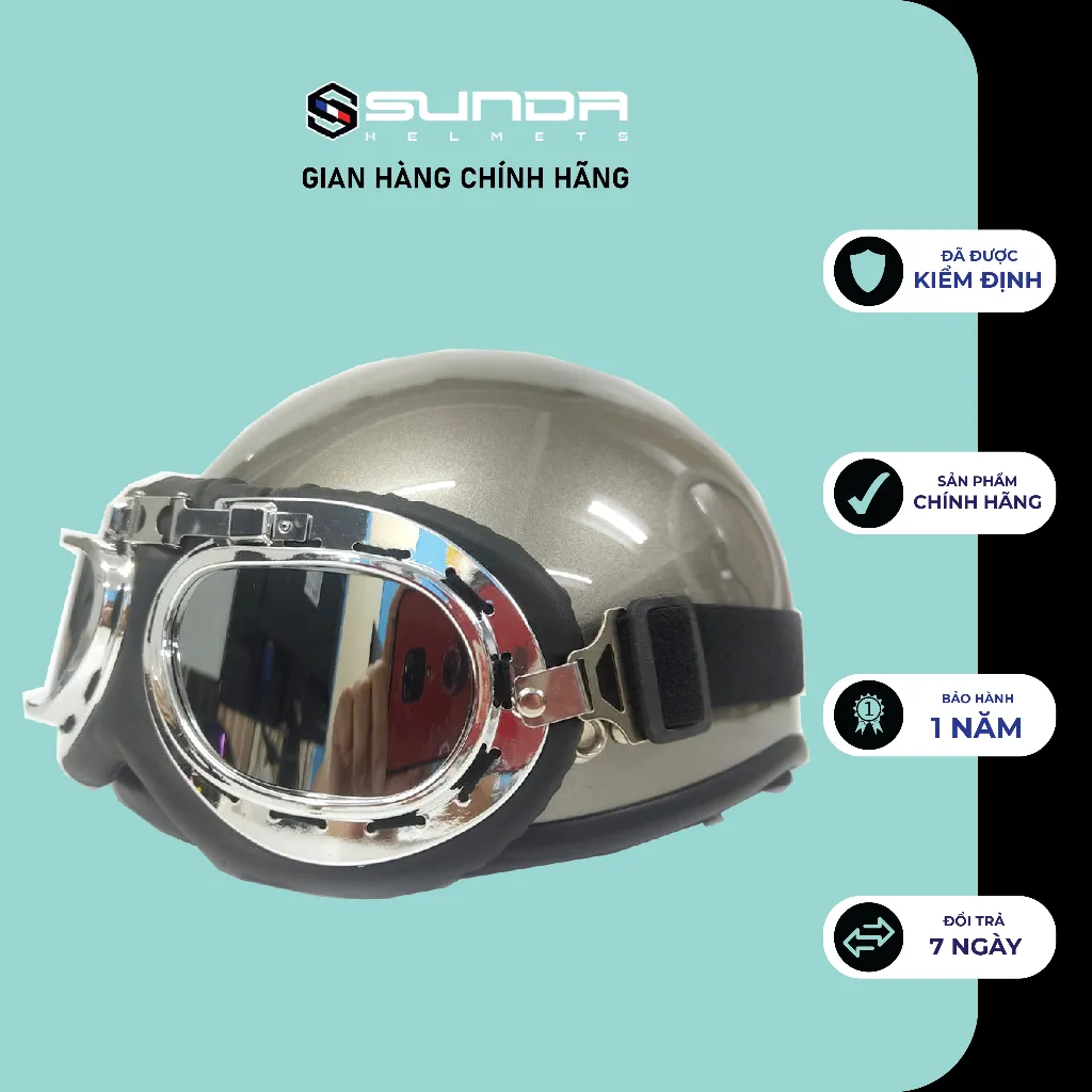 Ảnh Nón bảo hiểm nửa đầu SUNDA HALYA kèm kính phi công- nhiều màu 4
