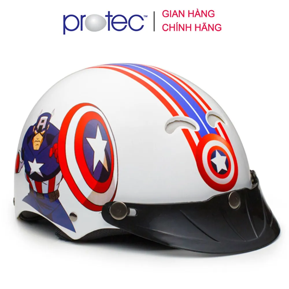 Ảnh Nón Bảo Hiểm Trẻ Em 1/2 Đầu Protec Kitty, Họa Tiết Siêu Anh Hùng Captain American 1