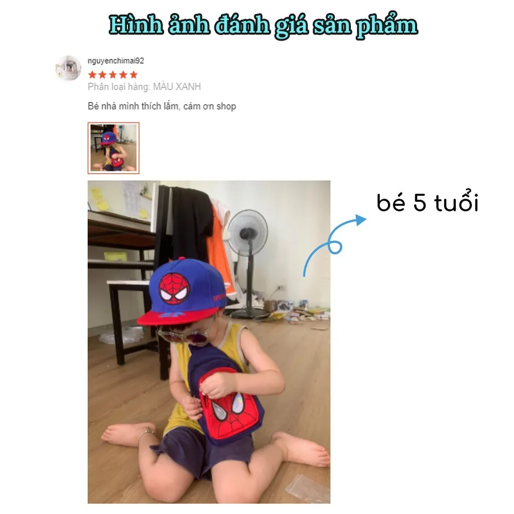 Ảnh Nón cho bé trai 2 đến 5 tuổi 1989KIDS Mũ cho bé trai vòm đầu 52cm hình in siêu nhân spidermen vành rộng chống nắng tốt 1