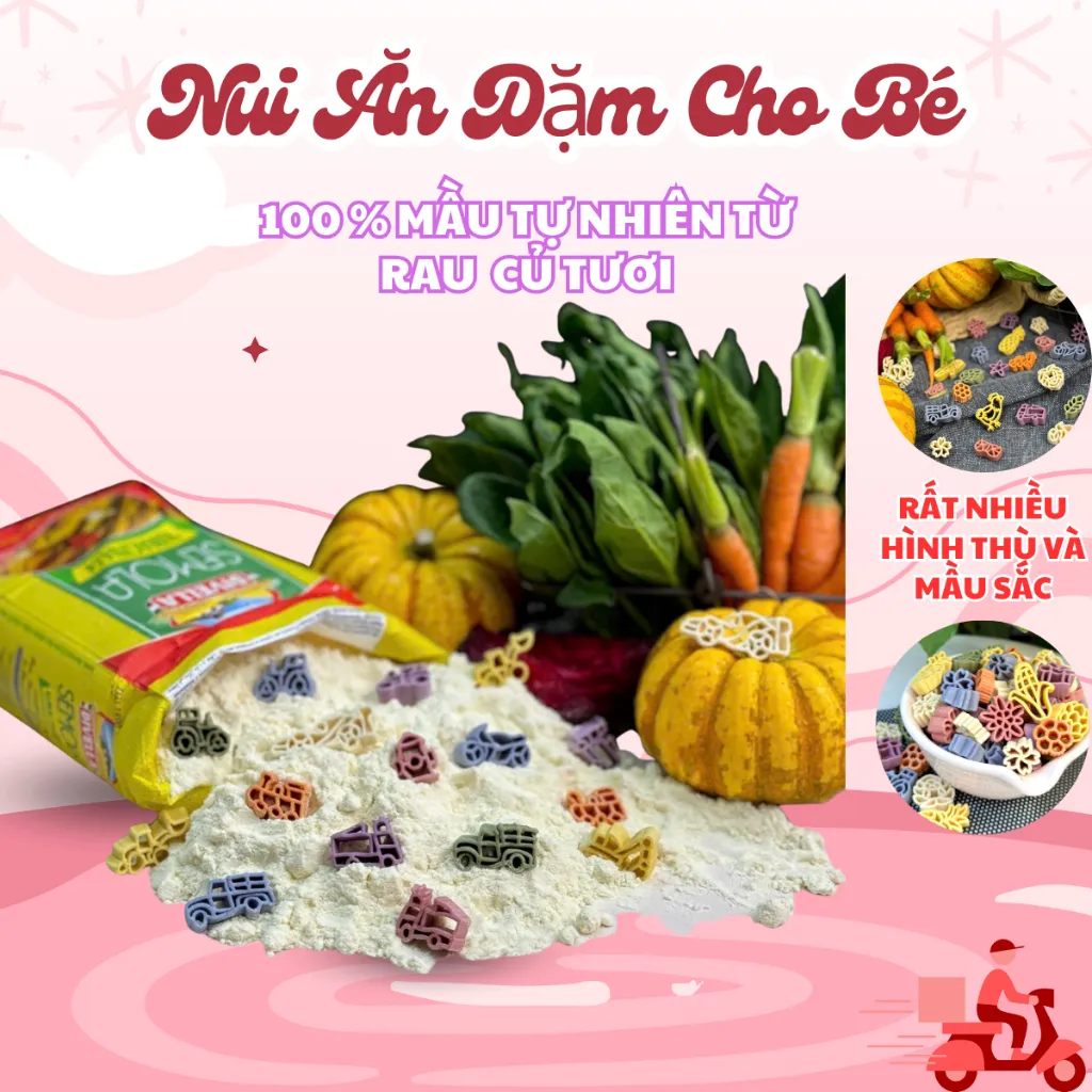 Ảnh Nui ăn dặm vị rau củ Mèo Ù,nui bột mỳ ý nhiều hình dáng, mầu sắc kích thích đa giác quan cho bé ăn ngon miệng 1
