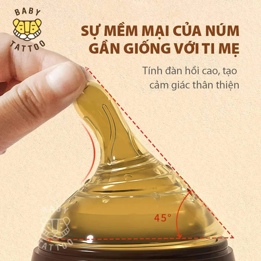 Ảnh Núm Ti Silicone Nano Bạc Kháng Khuẩn Thay Thế Cho Bình Sữa Silicone Nano Bạc BABY TATTOO, Núm Ti Mềm Dẻo Đàn Hồi Cao 2