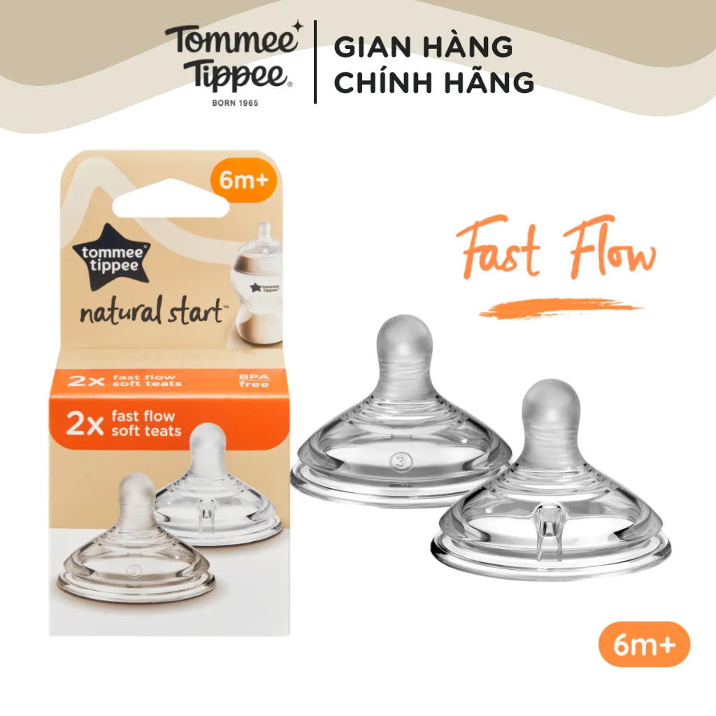 Ảnh Núm Ty Silicon Siêu Mềm Tự Nhiên Cho Bé Tommee Tippee Natural Start Fast Flow Từ 6 Tháng (Vỉ đôi, tách lẻ) 1