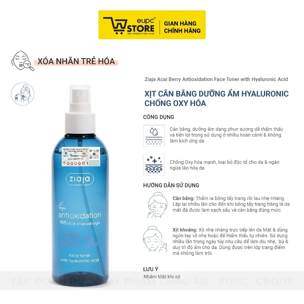 Ảnh Nước Cân Bằng Dưỡng Ẩm Dạng Xịt Hyaluronic Giảm Oxy Hóa Ziaja Acai Berry 200ml Lành Tính Với Làn Da EUPC STORE 3
