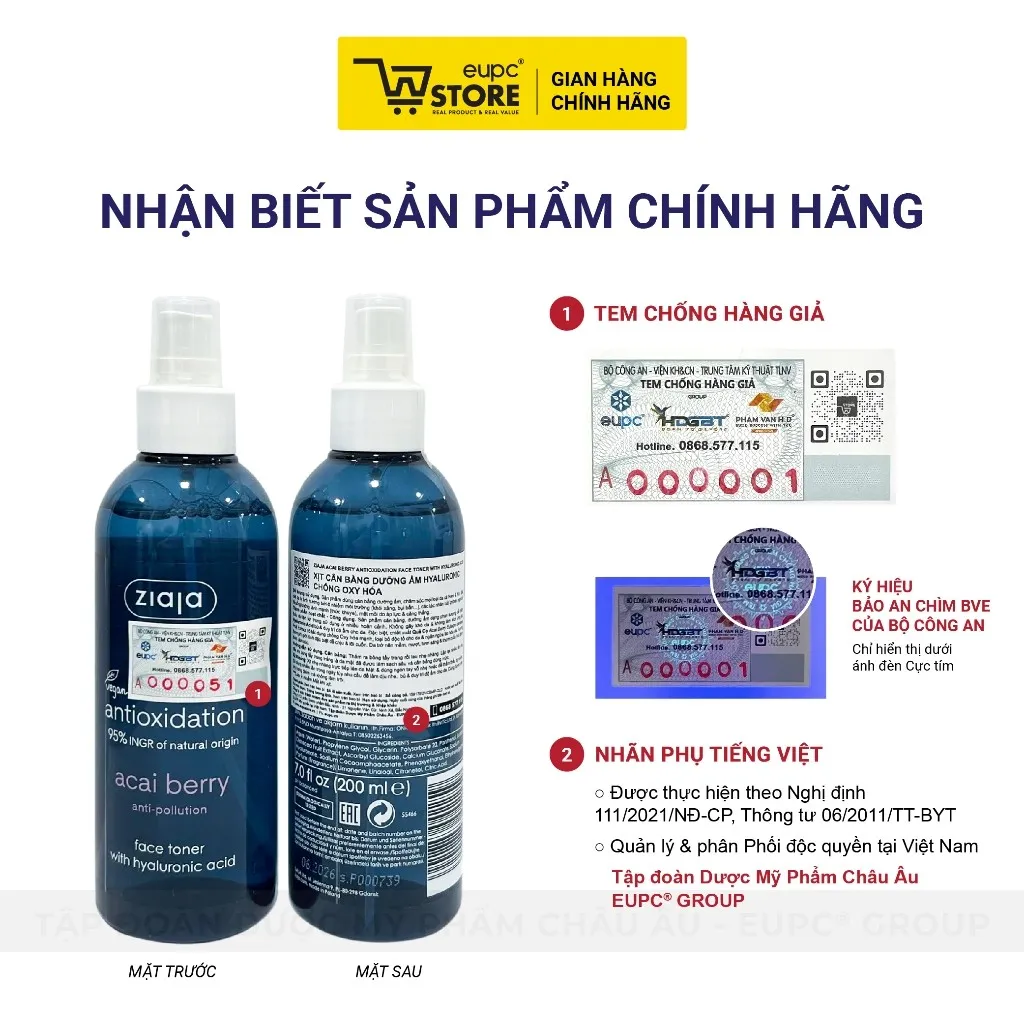 Ảnh Nước Cân Bằng Dưỡng Ẩm Dạng Xịt Hyaluronic Giảm Oxy Hóa Ziaja Acai Berry 200ml Lành Tính Với Làn Da EUPC STORE 4