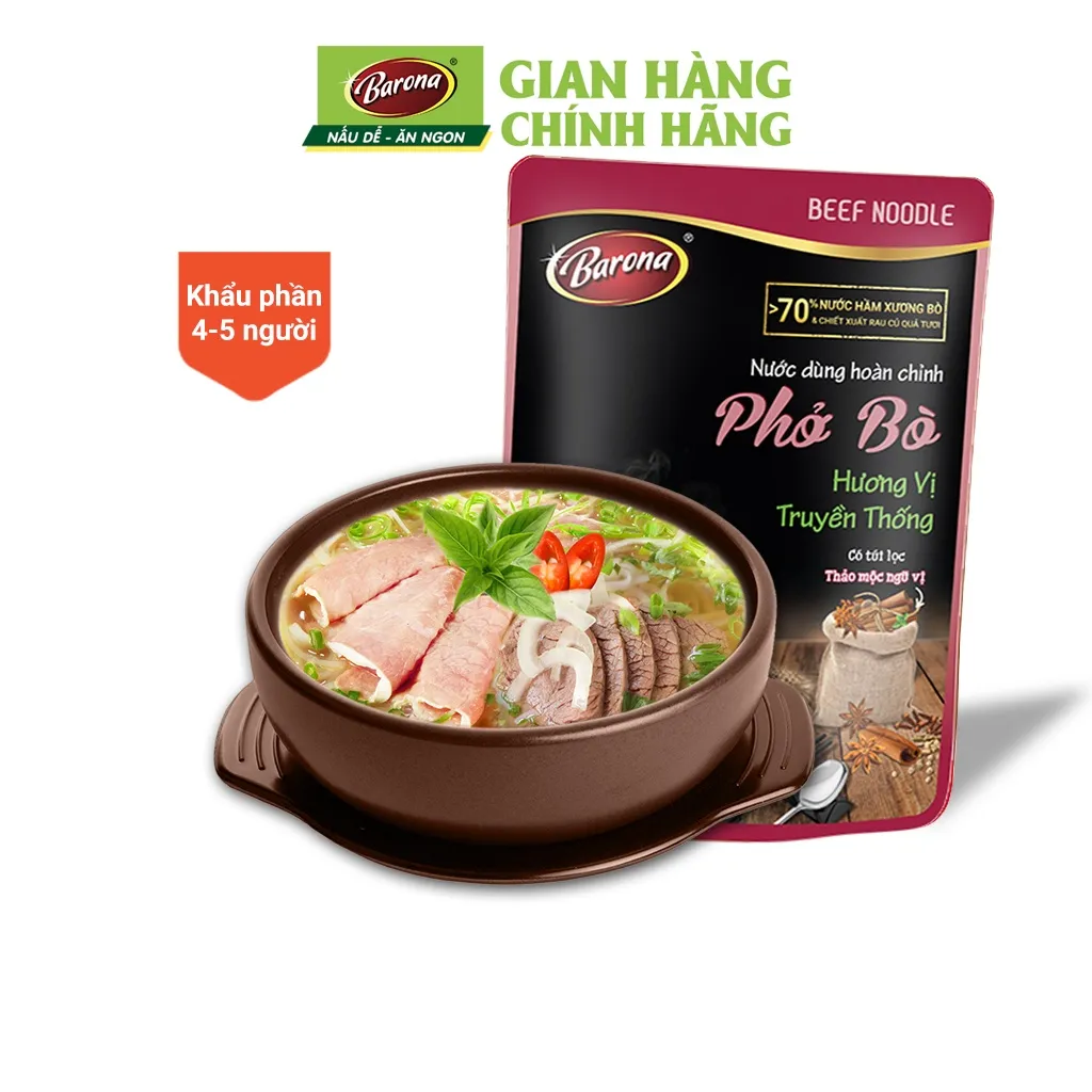 Ảnh Nước Dùng Phở Bò Barona 150g tươi ngon chuẩn vị không cần nêm nếm [Tặng 1 Gói Bún Sườn 110g, HSD:12/2025] 4
