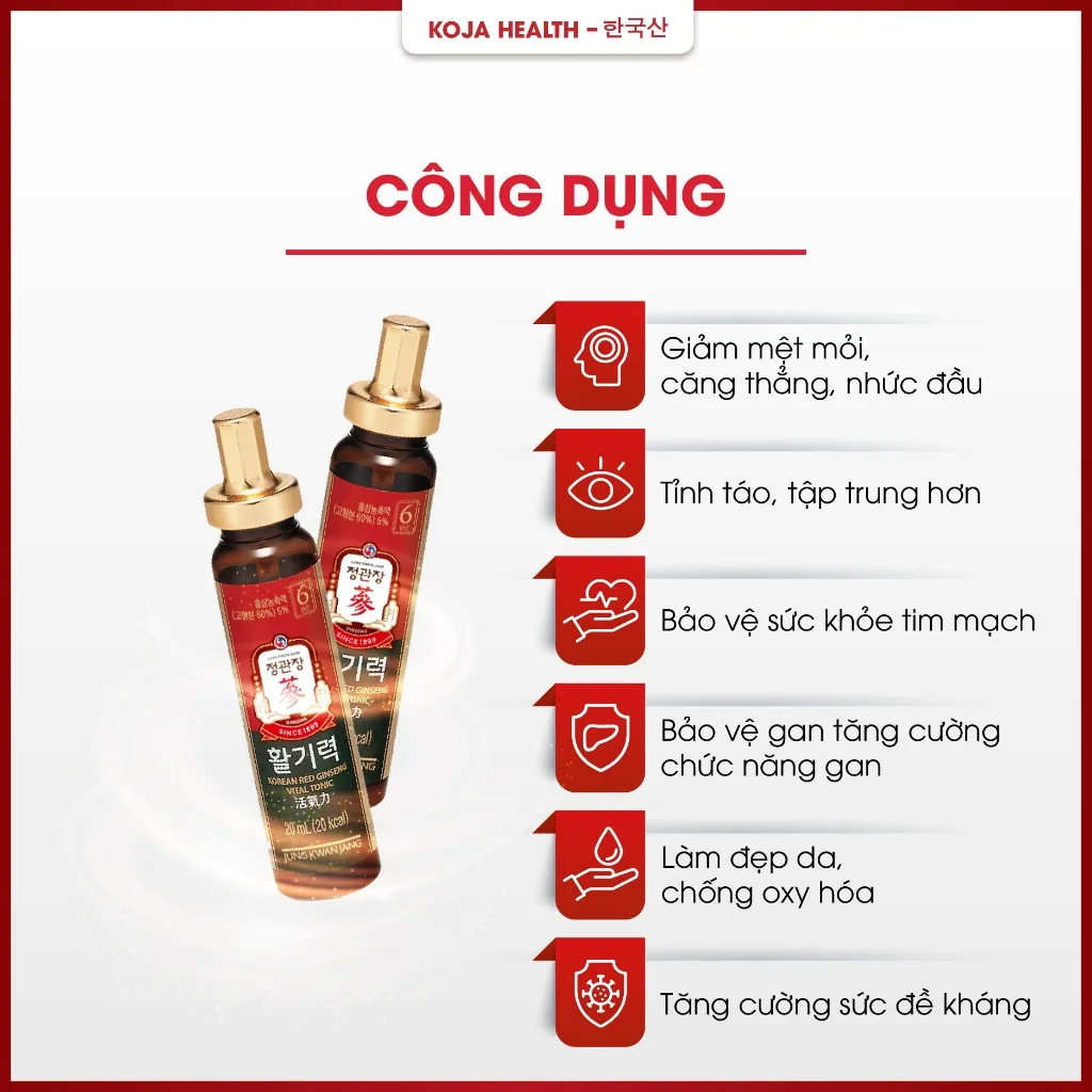 Ảnh Nước Hồng Sâm Hàn Quốc KGC Jung Kwan Jang Vital Tonic 20ml x 10 Ống 2