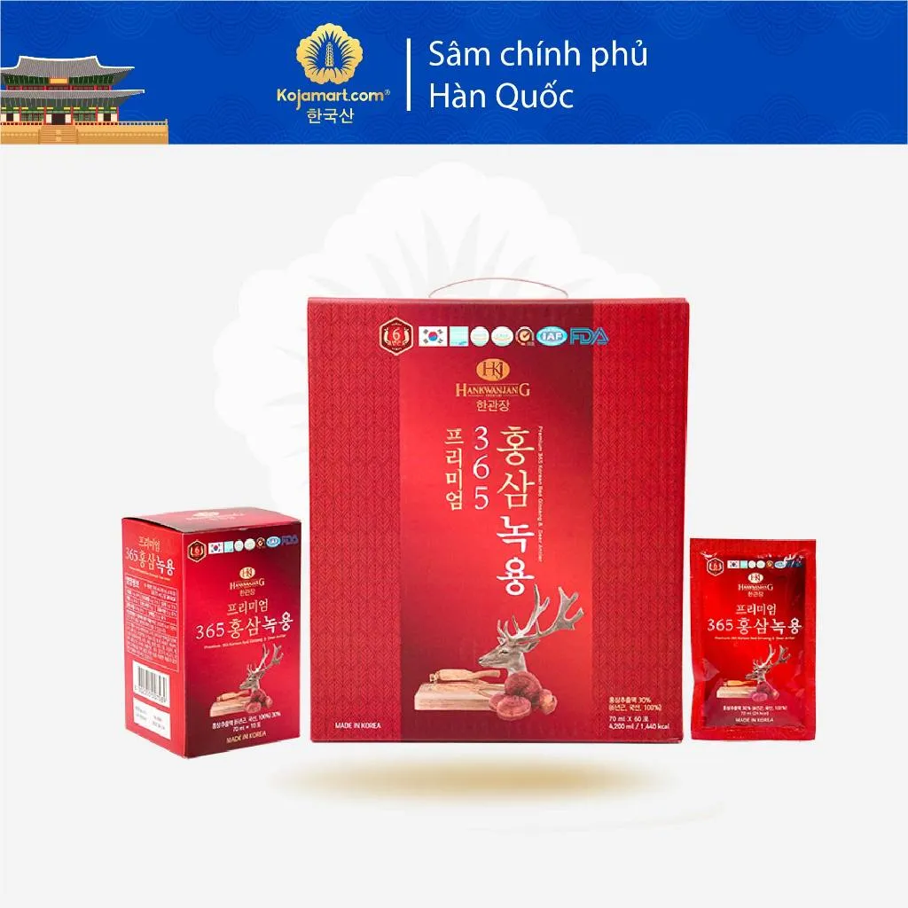 Ảnh Nước hồng sâm nhung hươu Hàn Quốc Korean Red Ginseng 365 hộp 60 gói x 70ml 2