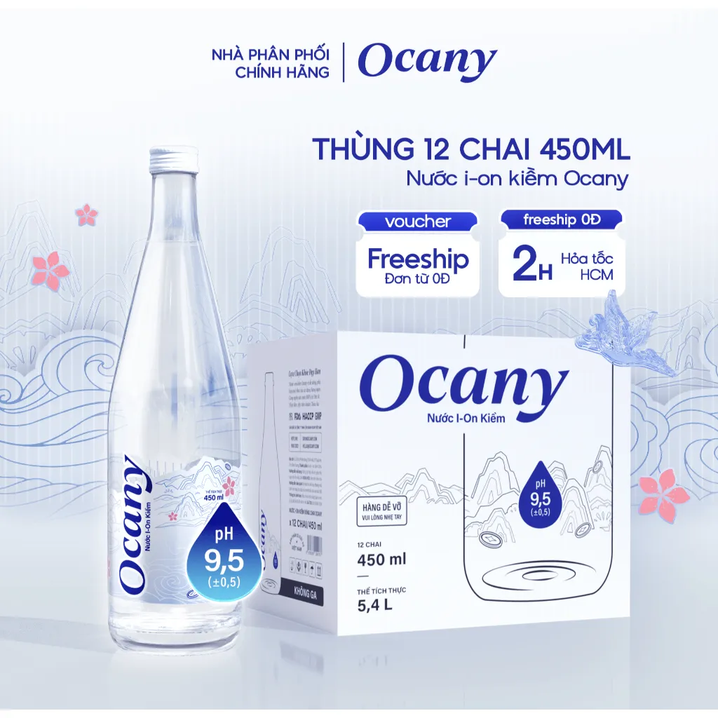 Ảnh Nước ion kiềm Ocany chai thủy tinh thùng 12 chai 450ml 1