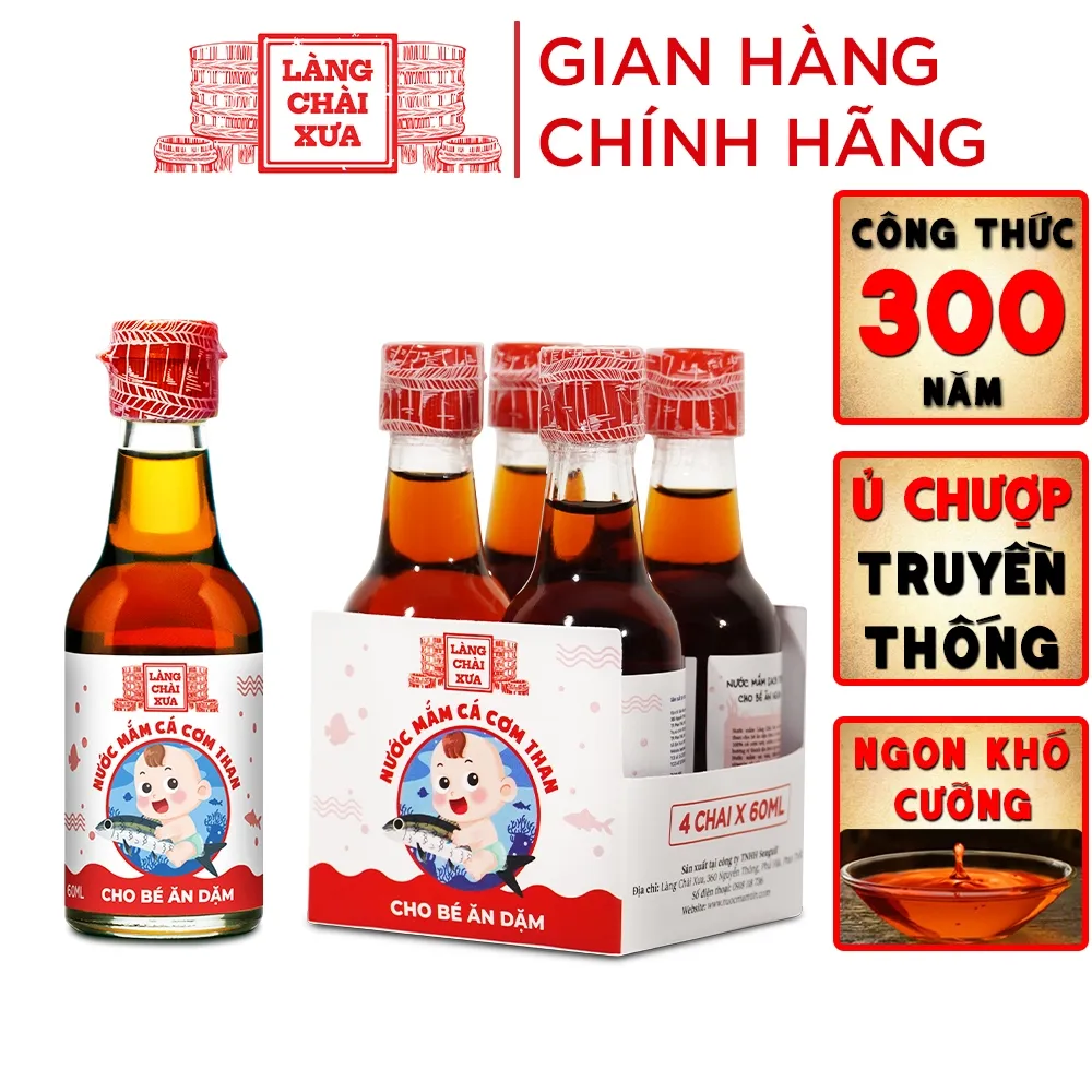 Ảnh Nước mắm Cá Cơm Than Làng Chài Xưa cho bé ăn dặm từ 6 Tháng Tuổi an toàn, nhiều cá ít muối vitamin 60ml/chai 1