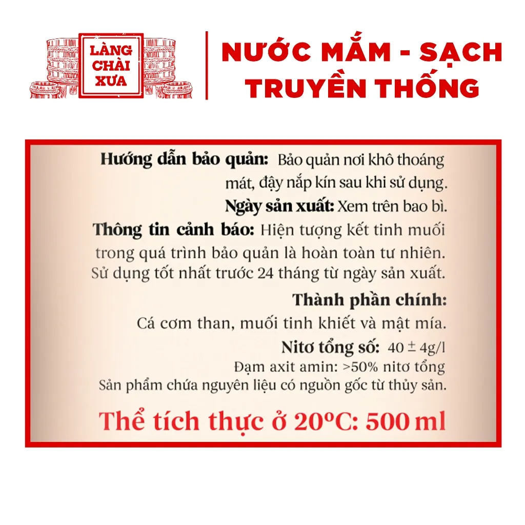 Ảnh Nước mắm nhỉ 40 độ đạm Làng Chài Xưa nhãn vàng chai thủy tinh 500ml ủ chượp 2 lần không chất bảo quản 2