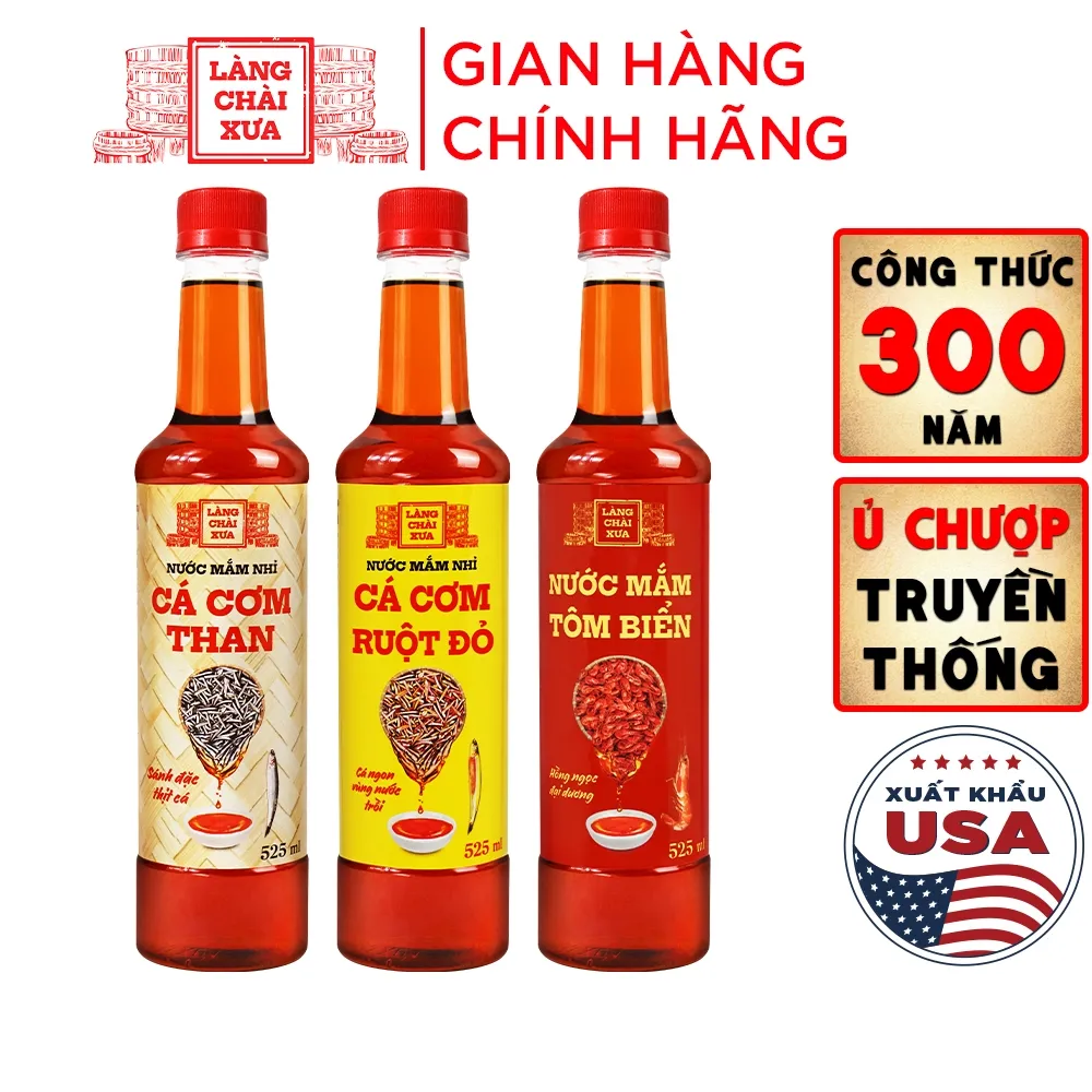 Ảnh Nước Mắm Nhỉ Làng Chài Xưa Cá Cơm Than, Tôm Biển, Cá Cơm Ruột Đỏ 525ml/chai nhựa cao cấp, tiết kiệm 1