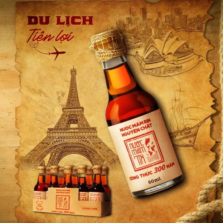 Ảnh Nước Mắm Tĩn Nhãn Đỏ cá cơm than Mini 40N 60ml/chai Rin Nguyên Chất Truyền Thống 4