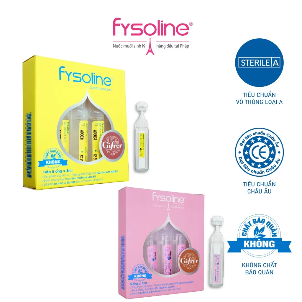 Ảnh Nước muối sinh lý Fysoline vệ sinh mắt, mũi, miệng cho bé - combo 05 ống hồng + 05 ống vàng 5ml 1