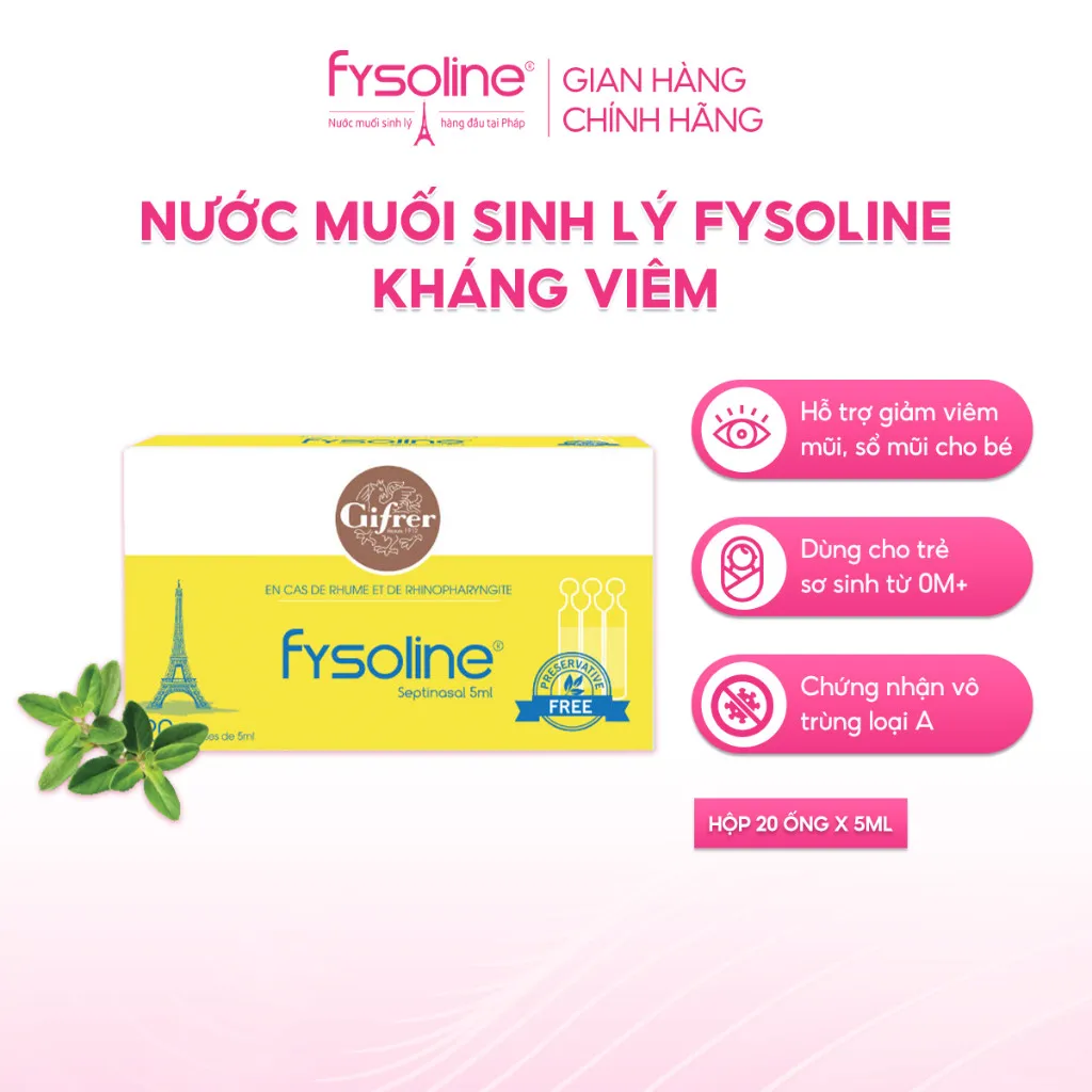 Ảnh Nước Muối Sinh Lý Kháng Khuẩn Pháp FYSOLINE Hỗ Trợ Giảm Viêm Mũi, Sổ Mũi Hộp 20 Ống x 5ml 1