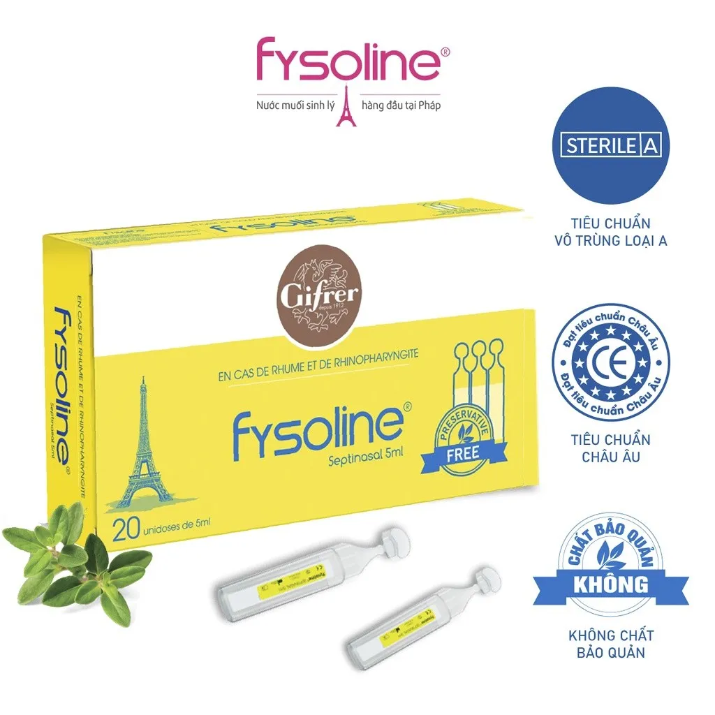 Ảnh Nước Muối Sinh Lý Kháng Khuẩn Pháp FYSOLINE Hỗ Trợ Giảm Viêm Mũi, Sổ Mũi Hộp 20 Ống x 5ml 2