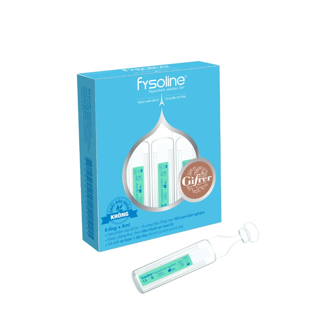 Ảnh Nước Muối Sinh Lý Kháng Khuẩn Pháp Fysoline Hypertonic Solution hỗ trợ giảm ngạt mũi, viêm mũi - Hộp 5 Ống x 5ml 1