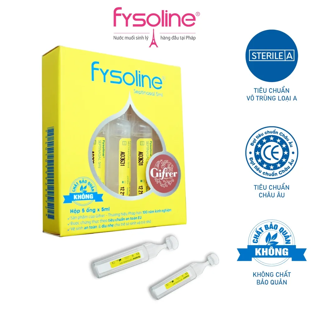 Ảnh Nước Muối Sinh Lý Kháng Khuẩn Pháp Fysoline hỗ trợ kháng khuẩn, viêm mũi, sổ mũi cho bé - Hộp 5 Ống x 5ml 1