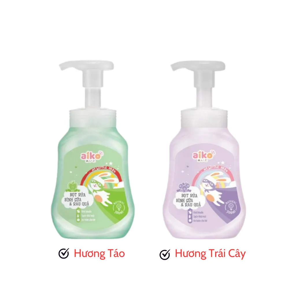 Ảnh Nước Rửa Bình Sữa Aiko Hương Trái Cây & Hương Táo Dạng Chai 500ml/Túi 650ml 2