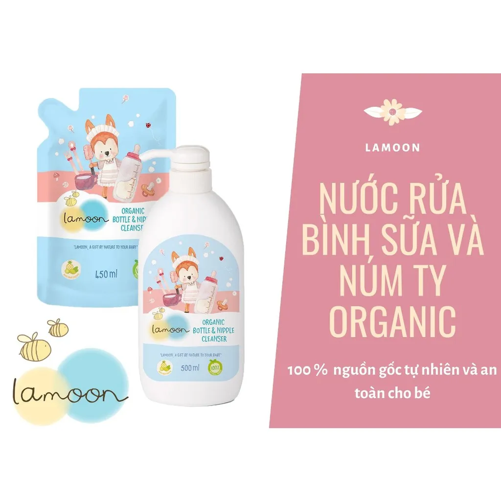 Ảnh Nước rửa bình sữa Organic cho bé Lamoon - Túi 450ml 1