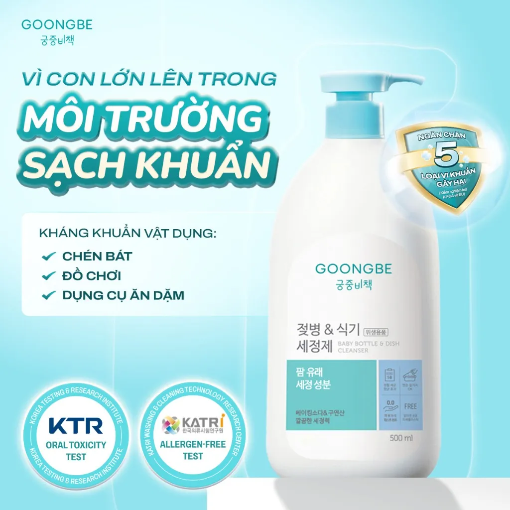 Ảnh Nước Rửa Bình Sữa Và Chén Bát Kháng Khuẩn Đậm Đặc, Thành Phần Thiên Nhiên - GOONGBE Chính Hãng Hàn Quốc 1