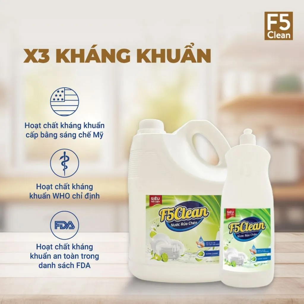 Ảnh Nước rửa chén bát F5 Clean 3,8kg hương chanh, mềm mại với da tay, gốc thực vật, thiên nhiên 3