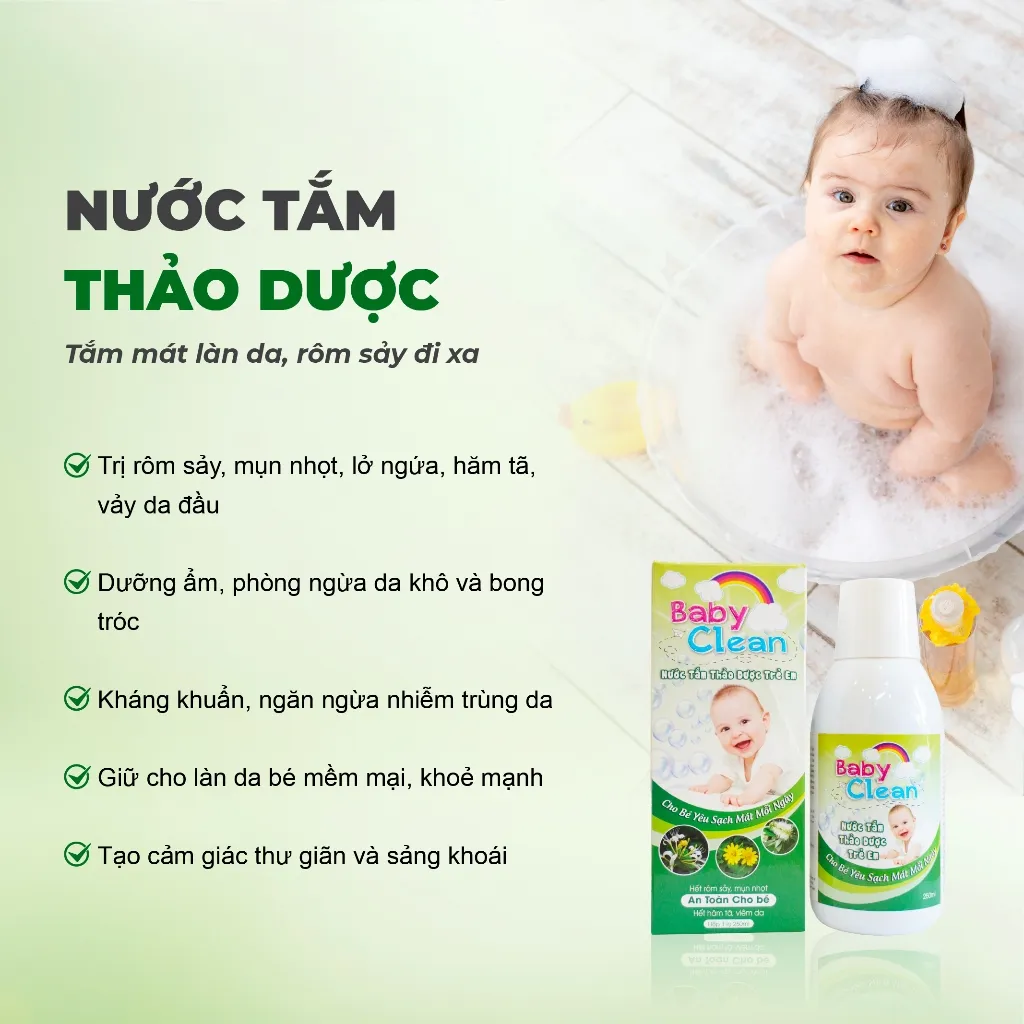 Ảnh Nước tắm thảo dược cho bé Baby Clean 250ml giảm rôm sảy, hăm tã, làm sạch và mát cơ thể cho bé 2