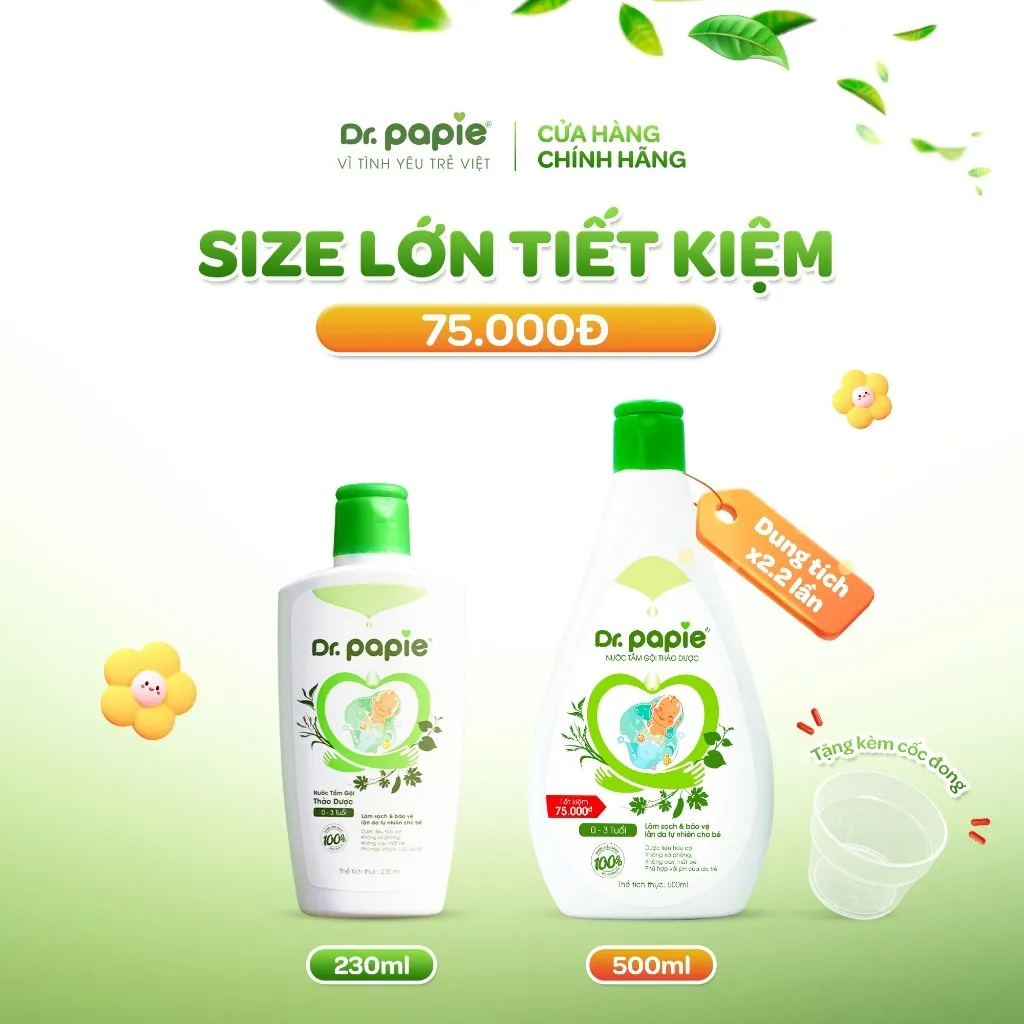 Ảnh Nước Tắm Thảo Dược Dr Papie Giúp Giảm Mẩn Ngứa Và Rôm Sảy, Hỗ Trợ Làm Sạch, Mát Da Bé - Chai 500ml 1