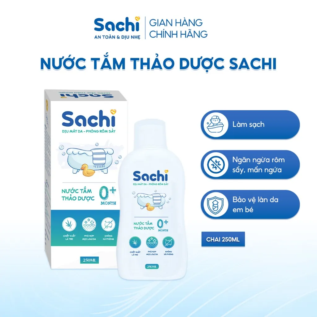Ảnh Nước tắm thảo dược SACHI dịu mát da, phòng rôm sảy, mẩn ngứa, hăm tã, bảo vệ làn da cho bé chai 250ml 1